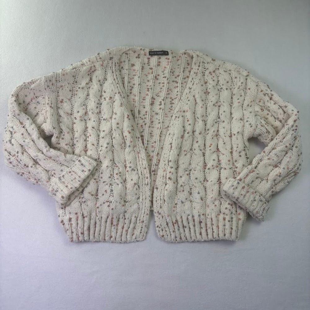 Moon & Madison confetti chunky cable‎ knit cropped cardigan size Medium